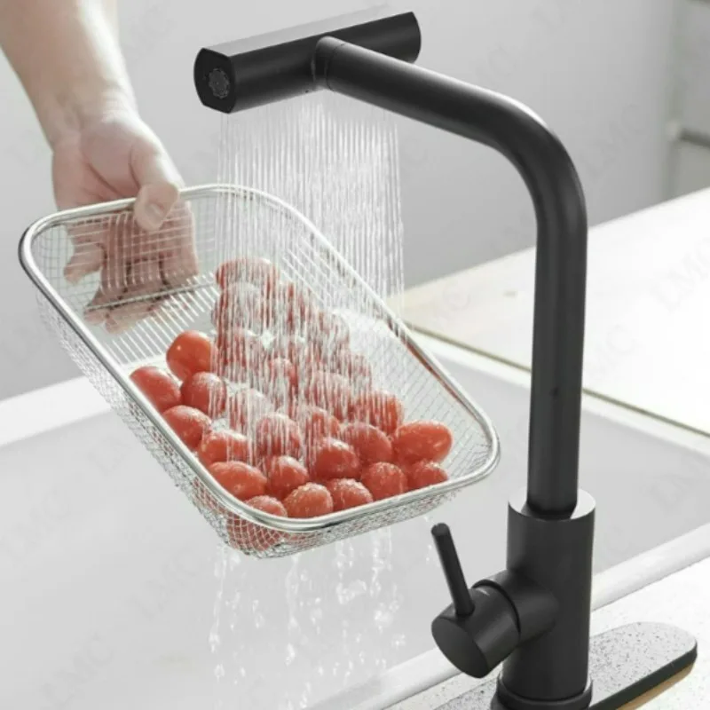 

Commercial Kitchen Faucet Use Pull-out Hot and Cold Three-in-one Kitchen Faucet with Waterfall Spout Soap Dispenser Baseplate