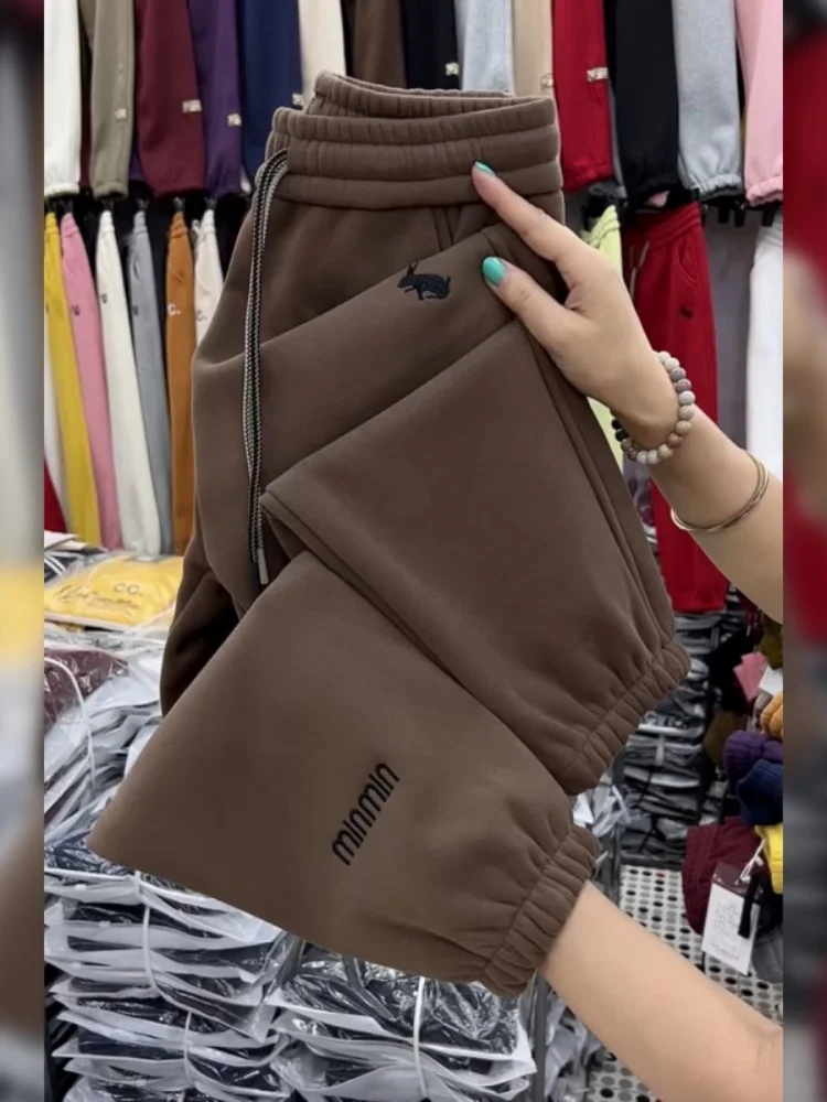 Thiened Fce Winter Sport Hosen frauen Lose Gestickte Harlan Hosen Abnehmen Casual Warme Hosen Koreanische Sle