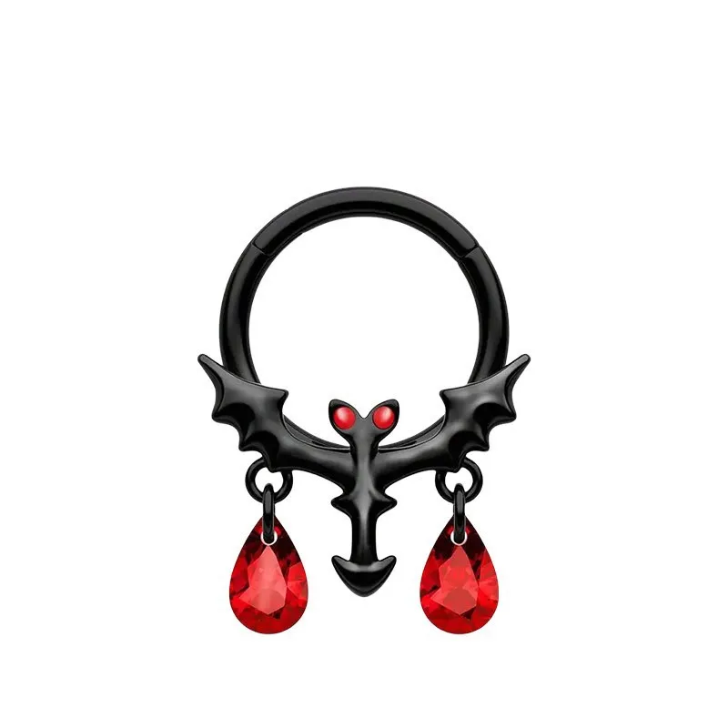 Hot Sale Septum Piercing Nose Rings Surgical Steel Hoop Nose Ring Bat Halloween Cubic Fashion Trendy Body Jewelry 16G 10mm