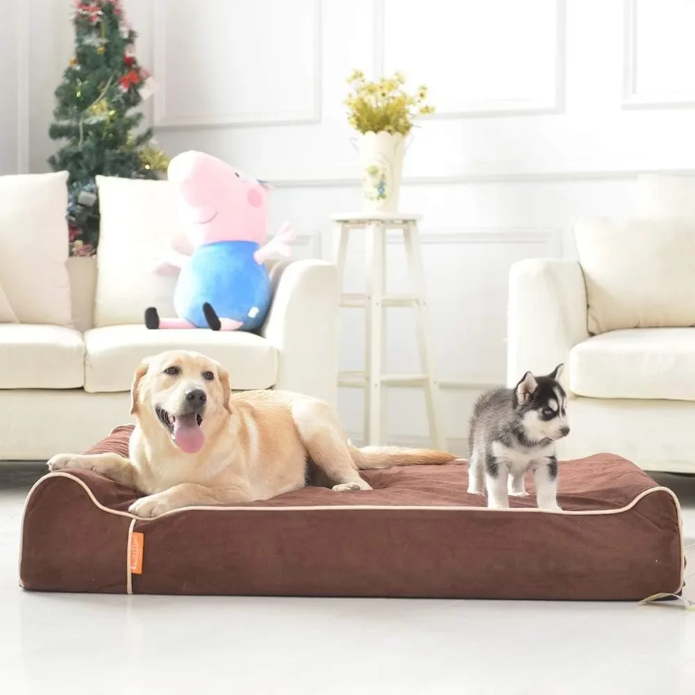 

Memory Foam Extra Large Dog Bed Pillow(50"x36"x10",Chocolate) Durable Water Proof Liner Removable Washable Cover Smart Design