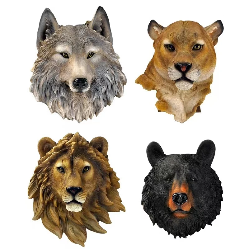 ERMAKOVA Dekorative Harz Tiger Lion Wolf Bär Tier Kopf Halter Wand Aufhänger Statue Tier Shapedat Haken Hängen Rack-Home – Detail 3