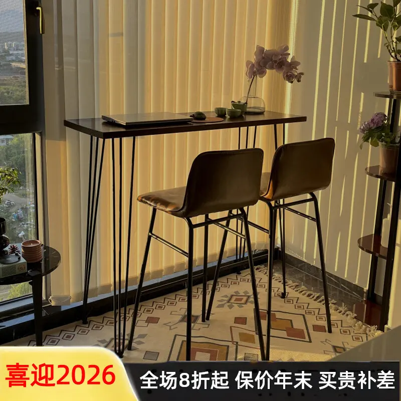 Solid wood bar table, home balcony, living room, wall-to-wall commercial long narrow table, bar combination small
