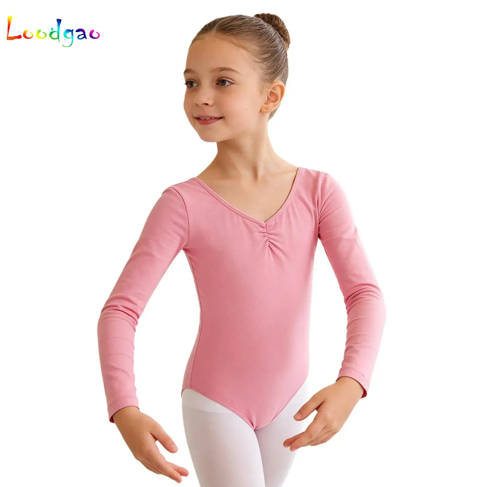 

Kids Girls Basic Ballet Leotard Bowknot Back Long Sleeve Turnpakje Bodysuit Dress for Gymnastics Dance Practice Performance