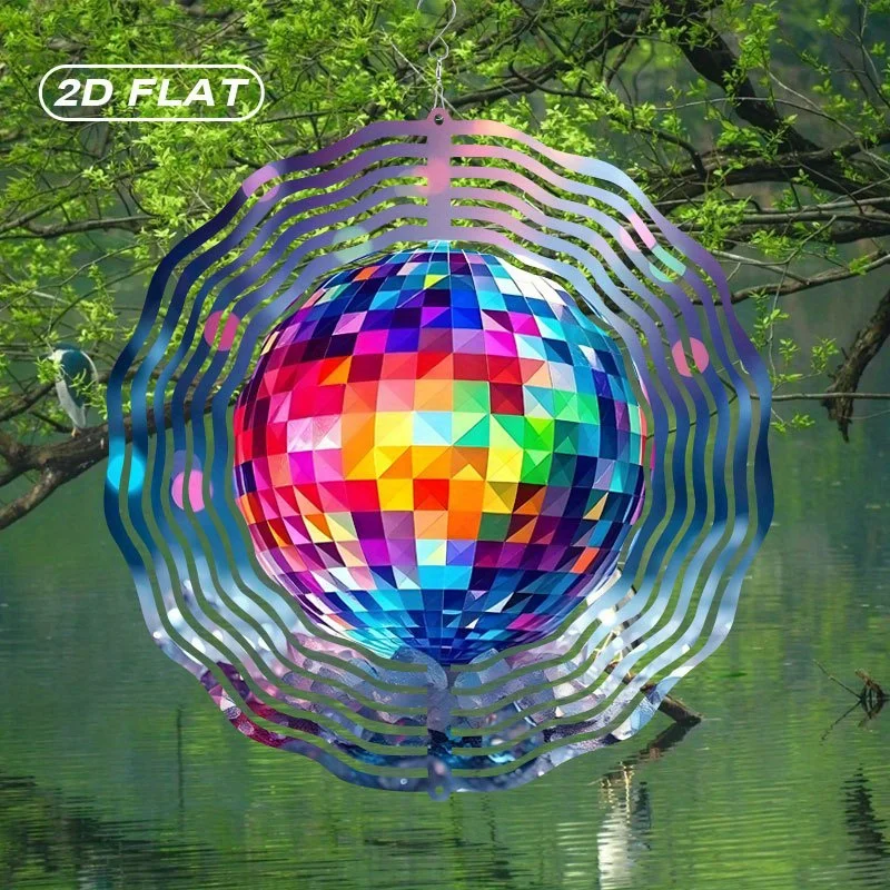 CIFbuy Rainbow Disco Ball Wind Chime, Metal Colorful Glass Light Catcher, Rotating Hanging Decor for Indoor Outdoor Garden Patio
