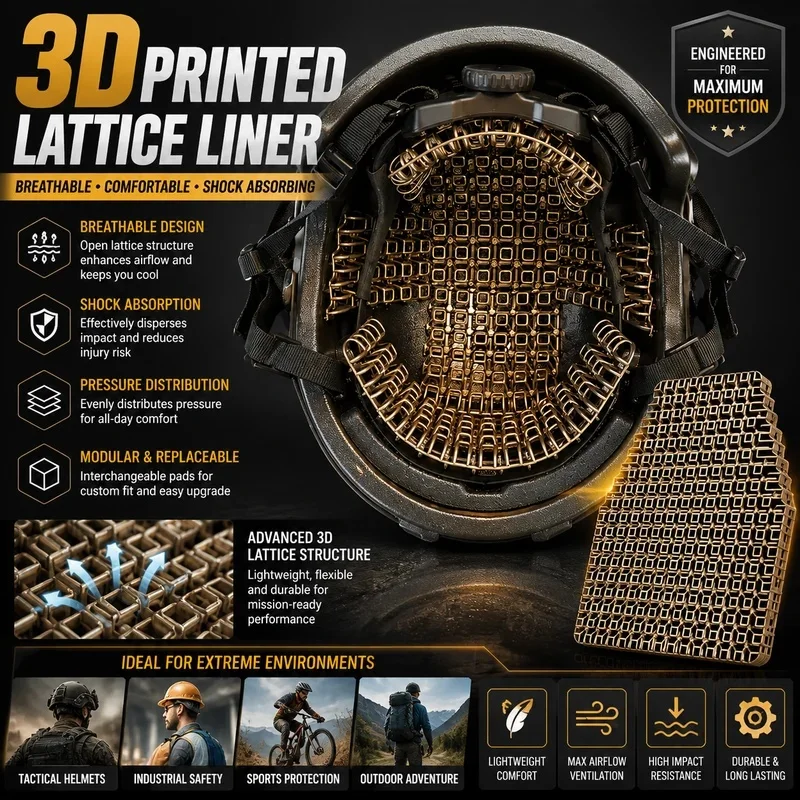Cooling Tactical Helmet 3D-Printed Polymer Honeycomb Structure Liner Pad, Breathable Cushion Helmet Accessory Airsoft Hunting