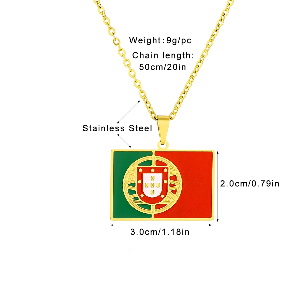 New Trendy Portugal Flag Pendant Necklace Stainless Steel Enamel Anti-Scratch Unisex Fashion Jewelry Accessory view 6