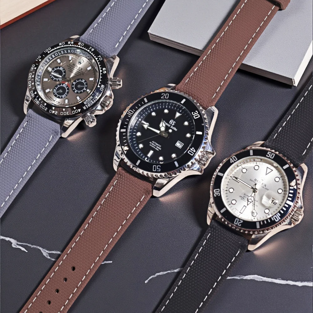 New Version FKM Rubber Watch Strap Sailcloth Universal 18mm 19mm 20mm 21mm 22mm Quick Relase Watch Band Premium Butterfly Buckle