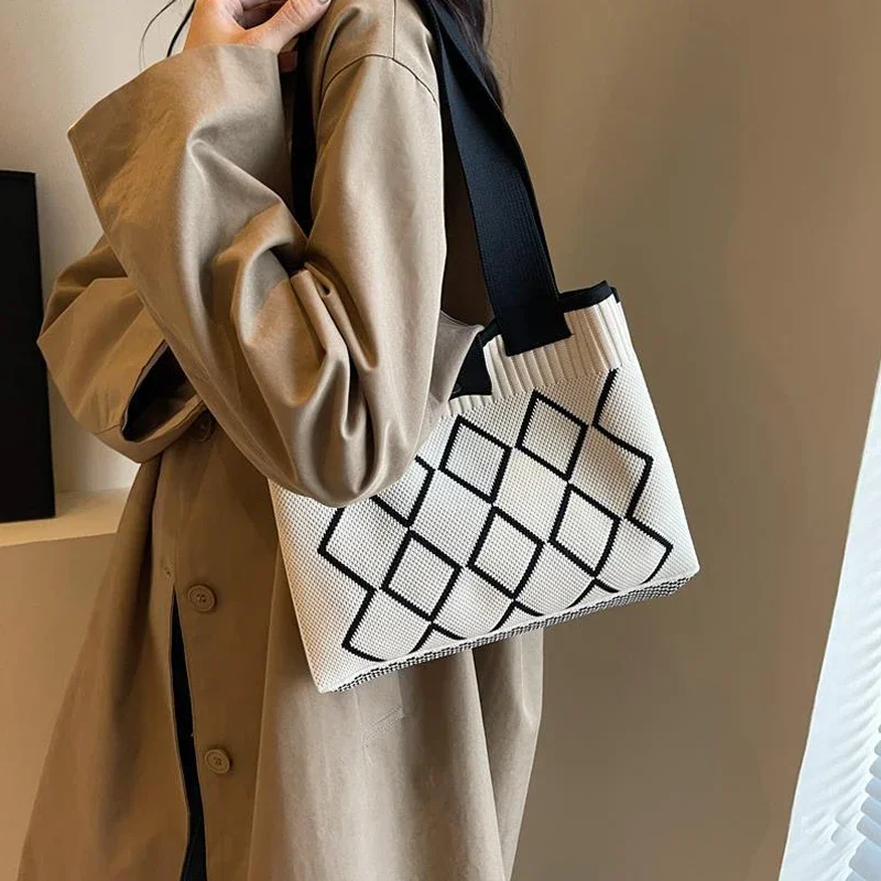 

New Elegant Knitted Commuting Mommy Handbag Designer Bags Woven Large Capacity Shopper Handbag Shoulder Bag for Women