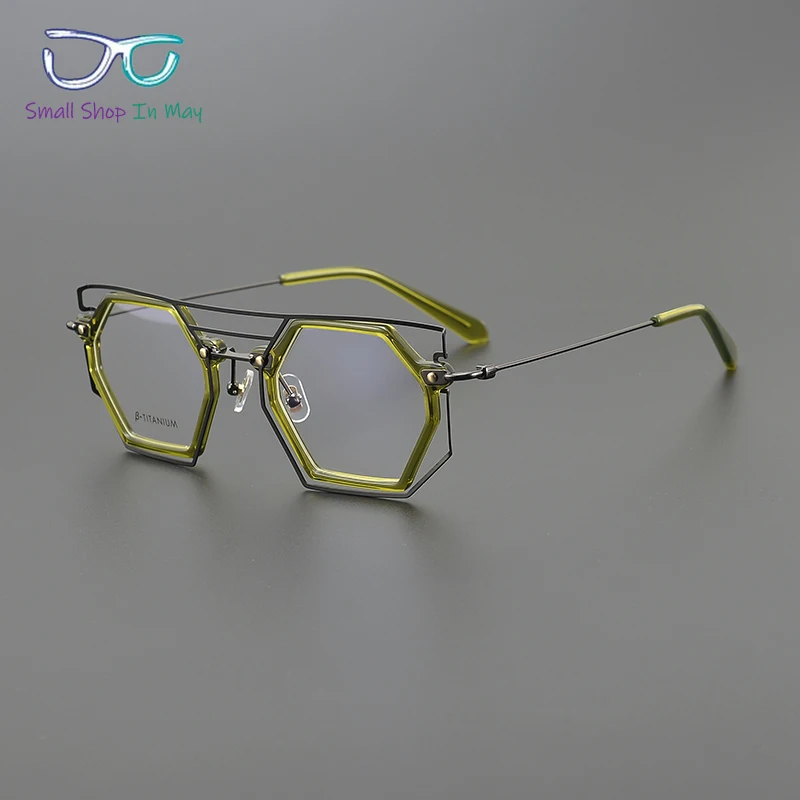 Designer Polygon Glasses Frame Assorted Colors Double Beam Hipster Cool Men Women Myopia Anti-blue Discoloration Optical Glasses