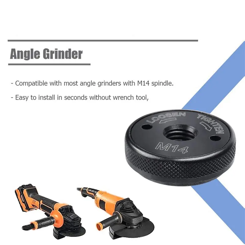 ABLK 2X M14 Thread Angle Grinder Clamping Nut, Quick Release Nut Replacement Fast Locking Retaining Flange Nut - Black