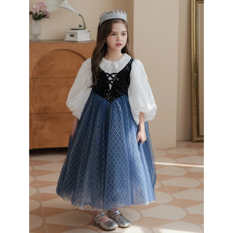 

Girls Elsa Costume with Accessories Princess Dress Up Cosplay Ice Snow Queen Fancy Dress Kids Halloween Party Christmas Carnival