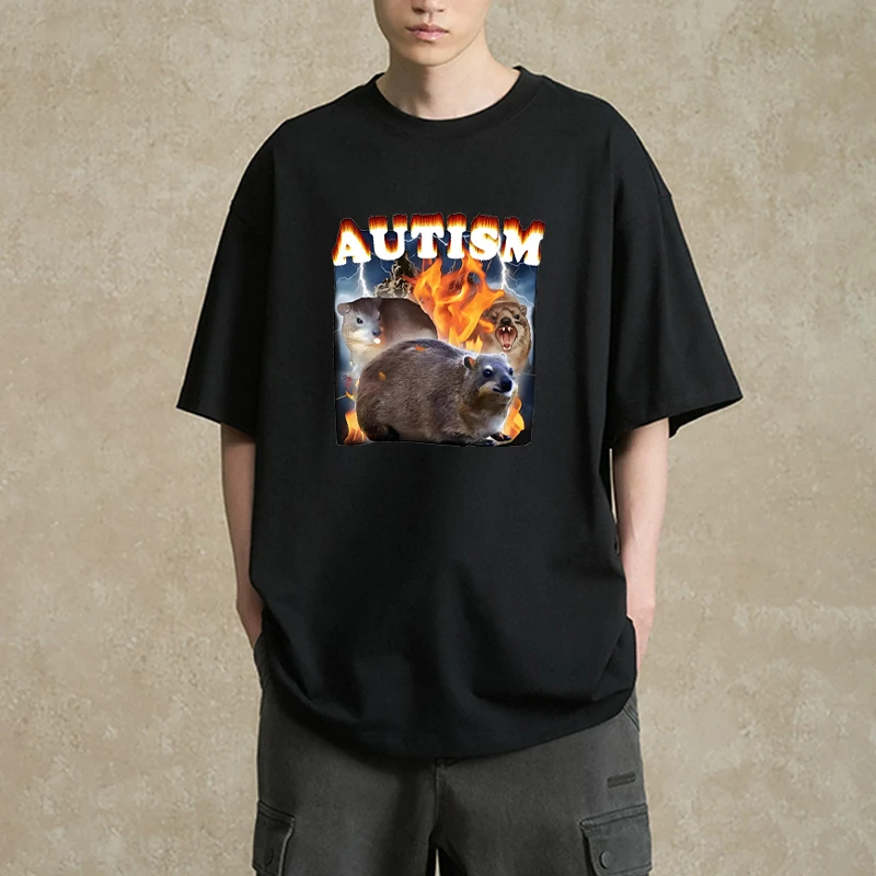 

Autism Funny Hyrax Meme Graphics printed T shirt Men Women Harajuku Vintage short sleeve T-shirts Oversized Casual Tops Unisex