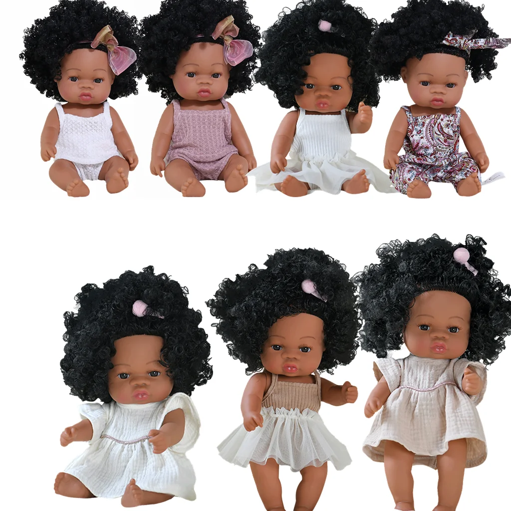 14 Zoll (35 cm) Reborn Afrikanische Puppe, Simulations-Soft-Vinyl Neugeborenen-Babypuppe, Lebensechte Spielzeuge für Kinder, Mädchen, Weihnachts- und Geburtstagsgeschenke – Detail 4