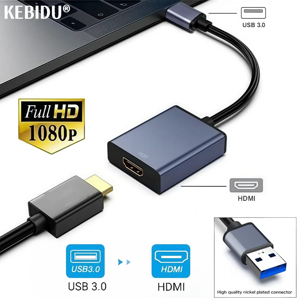HD USB to HDMI 어댑터 1080P 60Hz USB 3.0 to HDMI 호환 컨버터 외장 USB 어댑터 데스크탑 노트북 PC용 비디오 케이블