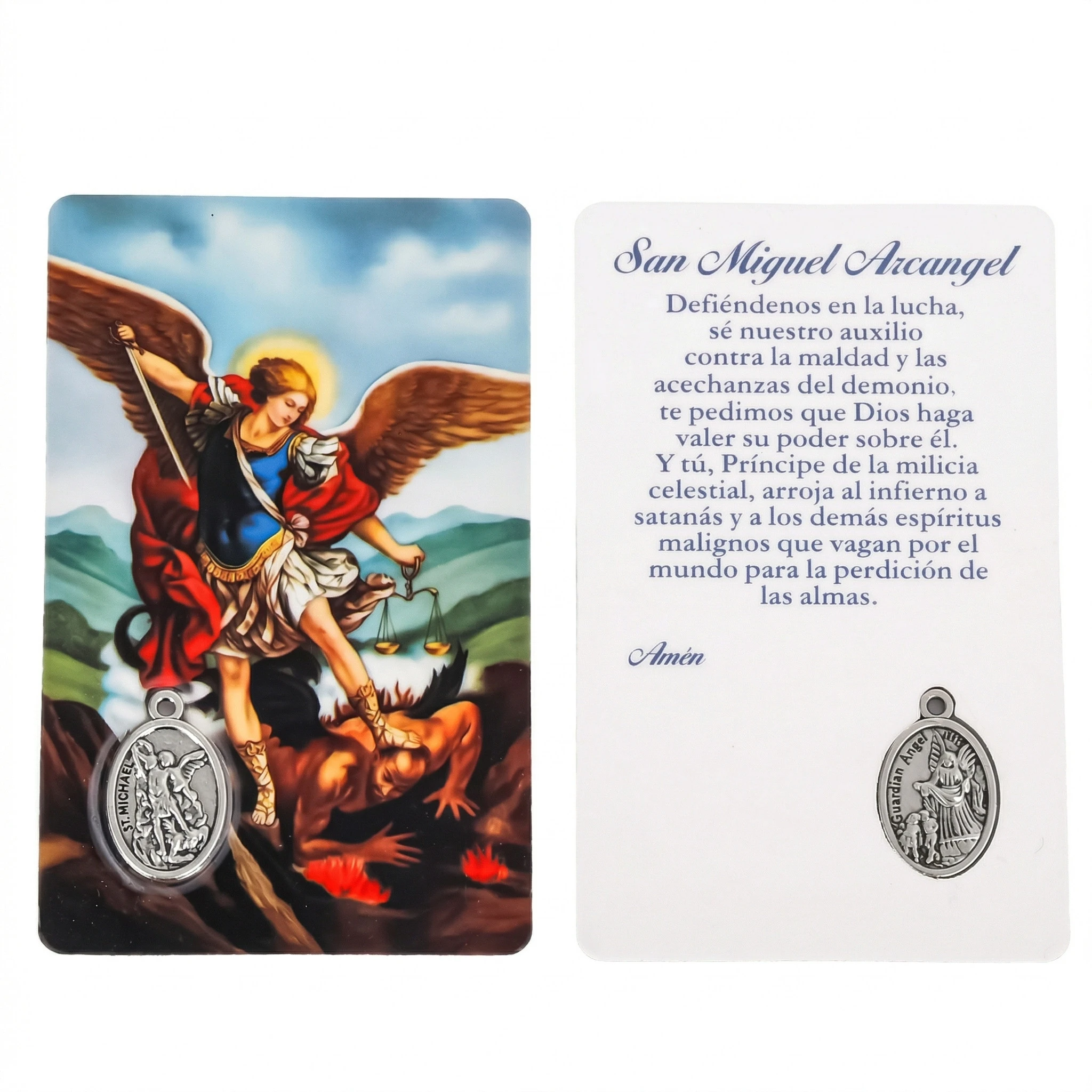 Médaille de protection Saint Michel Archange, carte de prière catholique espagnole, charme métallique de l'archange