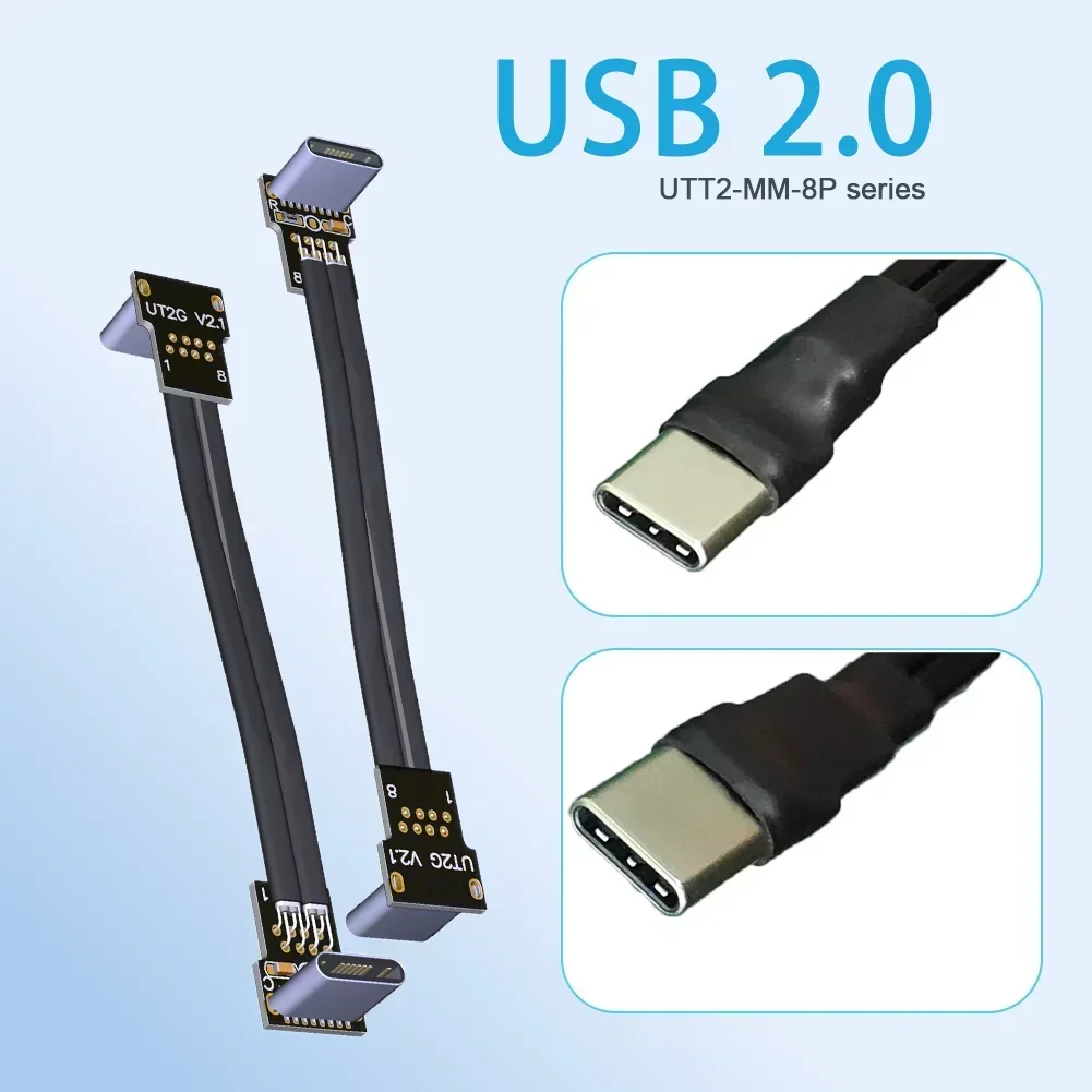 Ultra cienki, 90-kątny kabel USB 2.0 typu C męski na USB C męski kabel przejściowy do ładowania danych Płaski ekranowany przewód do fotografii