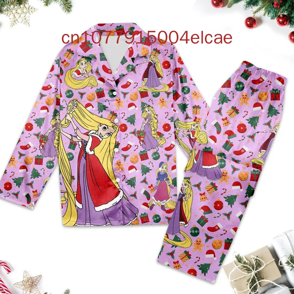 New Tangled Christmas Pajamas Set Disney 3D Printed Casual Men's and Women's Long Sleeve Shirt Pajama Set