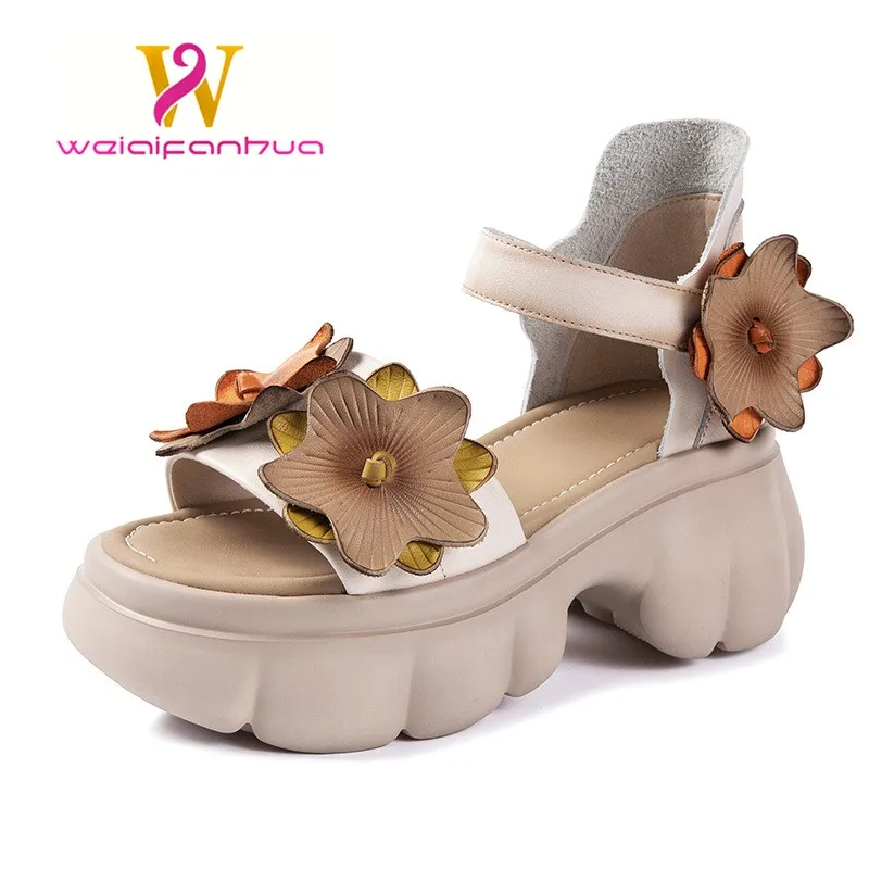 

Top Layer Cowhide Sandals Women's Summer 2024 New Women's Breathable Cut-Out Velcro Platform Sandals Sandals Women