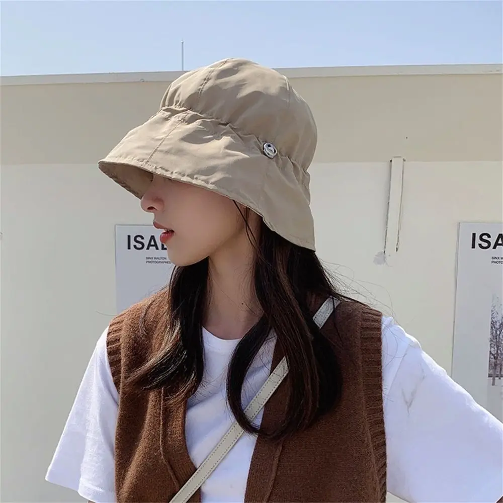 Casual Sun Protection Sunscreen Bucket Hat Cotton Breathable Basin Hat Solid Color Quick Drying Beach Cap for Spring Summer