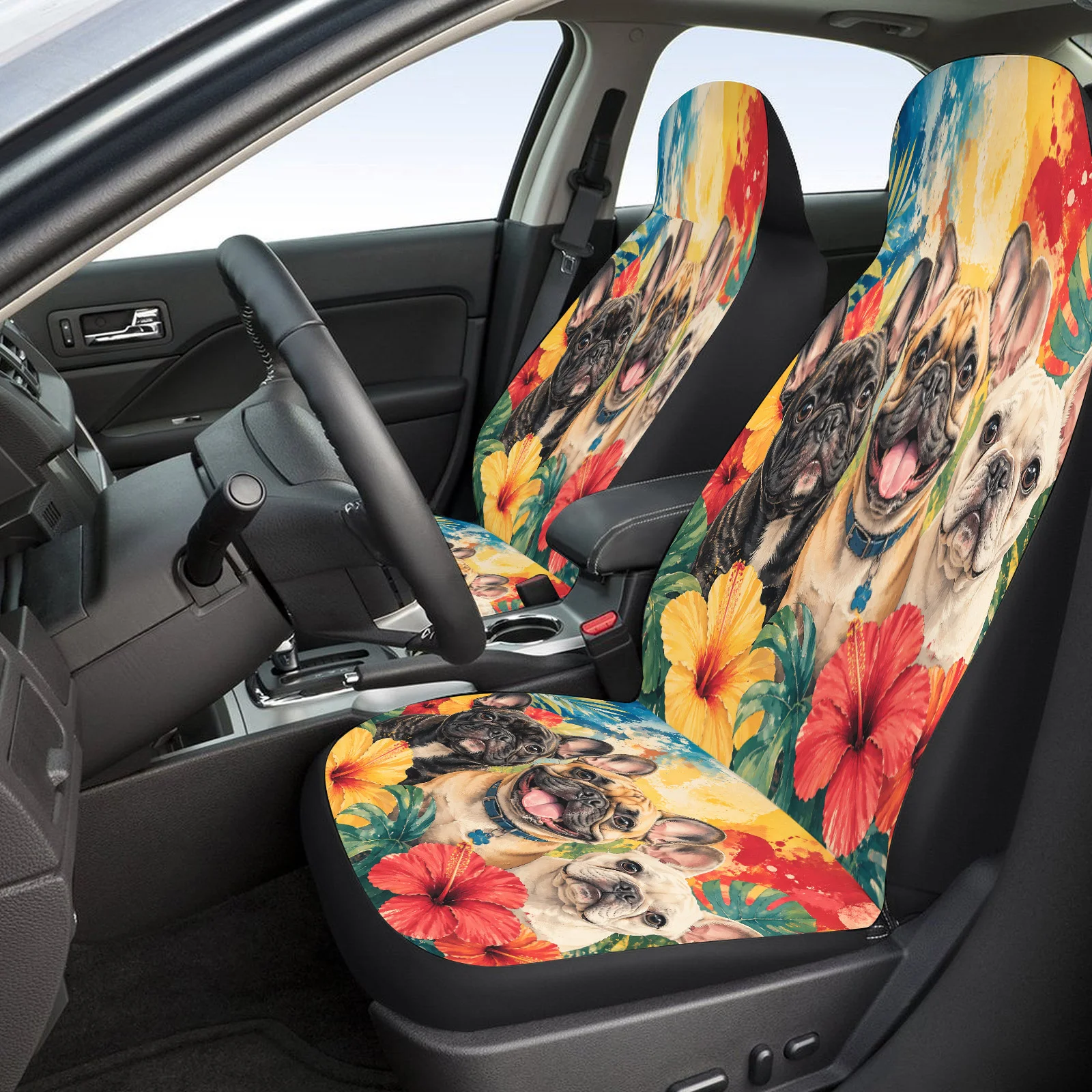 French Bulldogs Themed Car Seat Cover Set For Most Cars Trucks, Trendy Breathable Car Seat Protector Covers Full Set, Universal