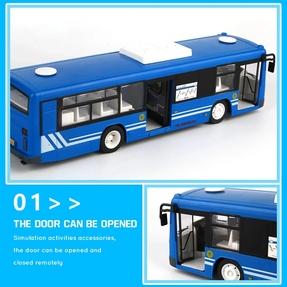 2.4G 6CH Remote Control Bus with Open Door LED Light Realistic Sound Simulation RC City Car Electronic RC Vehicle Boys Gift Toy