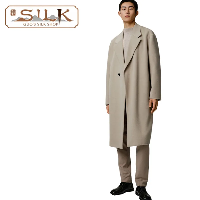

Двустороннее шерстяное мужское пальто с классическим воротником, длинными рукавами, кашемировая куртка, простое и элегантное, модное, для делового и повседневного стиля