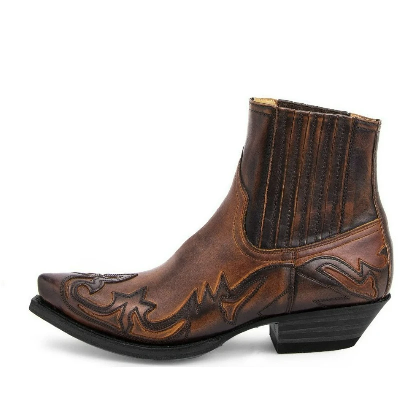 Mens Western Cowboy Boots Handmade Ankle Boots 2026 Embroidery Designer Pointed Shoes Unisex Platform Leather Boots Plus Size 48