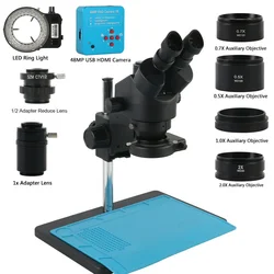 1080P 48MP 55MP HDMI USB Video Camera 3.5x-90X Simul-Focal PCB Soldering Stereo Trinocular Microscope + 0.5x 2.0x Objective Lens