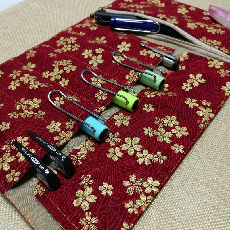 National Japanese Style Cotton and Linen Pen Bag Fountain Pen Curtain Roll Pen Bag Men and Women Cloth Pen Bag Large Capacity
