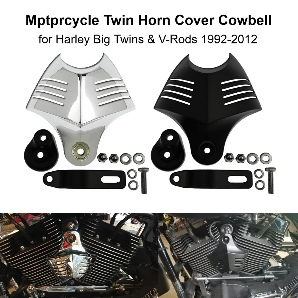 Twin Horn Cover Cowbell for Harley Big Twins & V-Rods 1992-2012, Motorcycle Audio & Air Cleaner Trim for Softail Dyna Touring