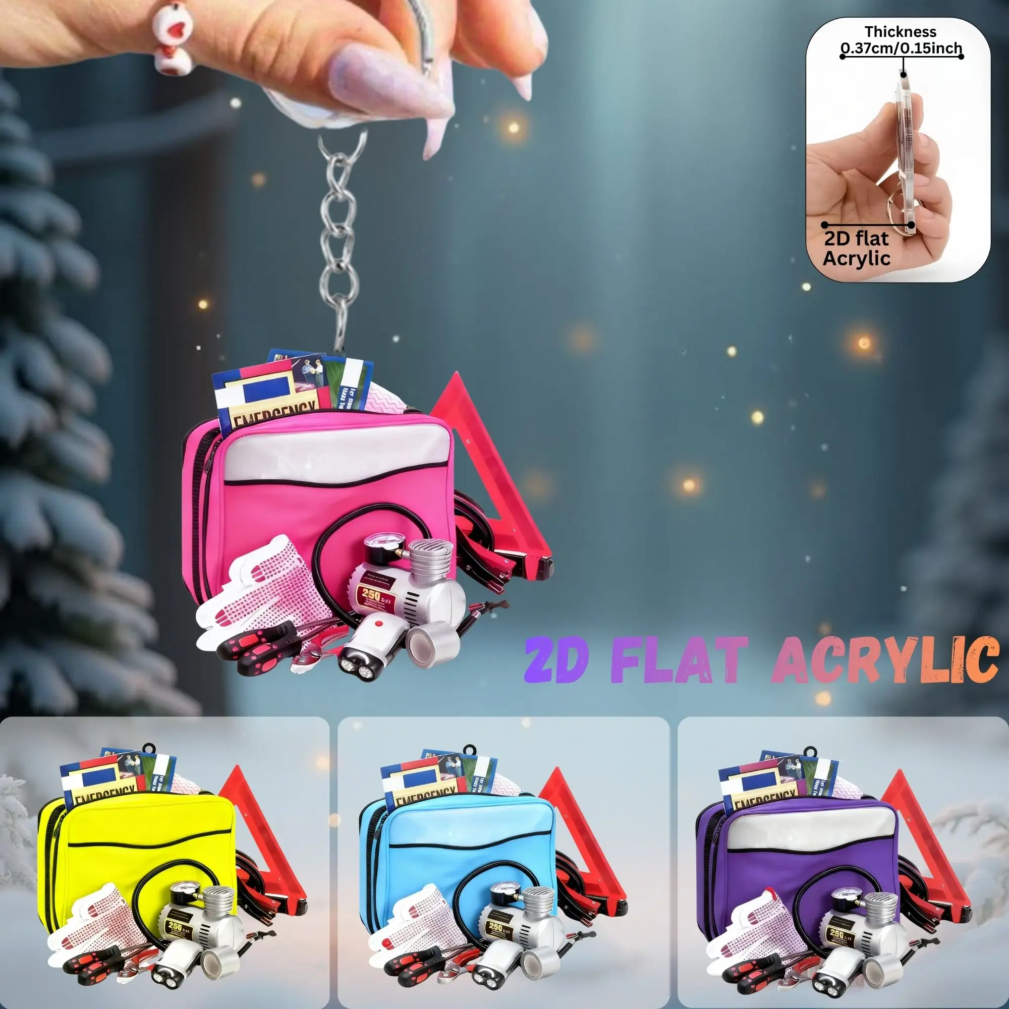 2D Automotive Emergency Kit Keychain Cute Flat Acrylic Pendant For Holiday Parties Great Gift Idea for Creative Keyring lovers
