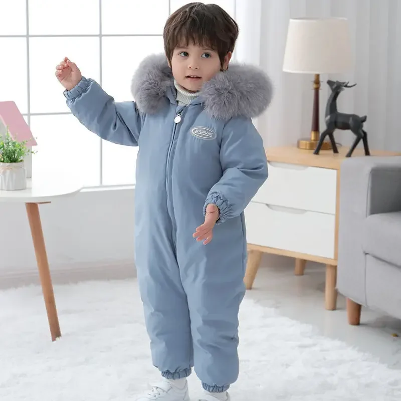 2023 New Baby Overalls Down Jacket Kids Boy Jumpsuits Toddler Girl Clothes Snow Suit Winter Coat Thick Infant Overcoat TZ305