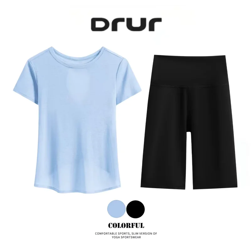 DRUR 2pcs Yoga Set Women Summer Lightweight Sportswear Outfits Ladies Workout Tops Legging Suit 2 Piece Gym Clothes Yogawear New