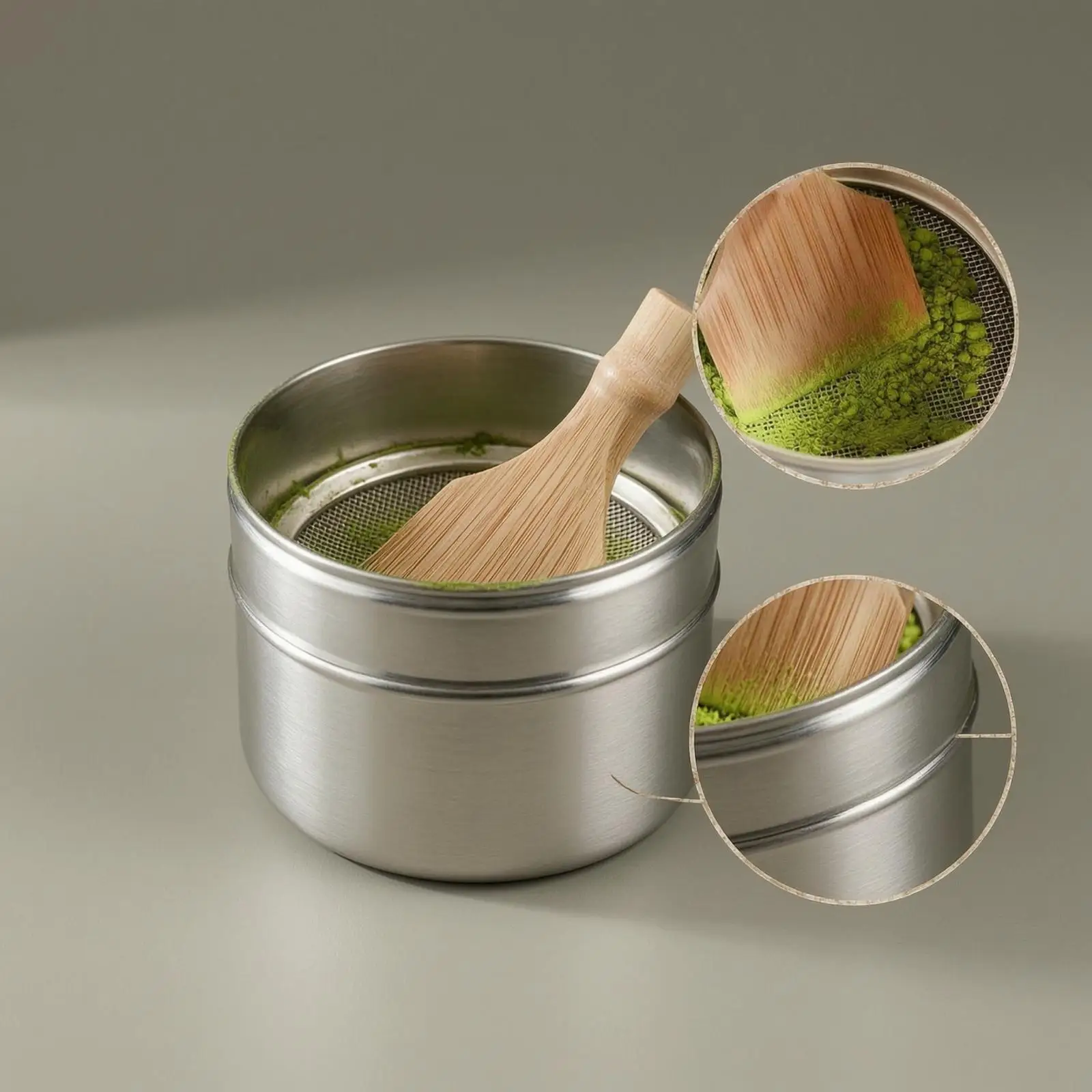 100g Matcha Tea Leaf Container with Sieve Insert Steel Jar Portable for Home Travel and Gift Giving