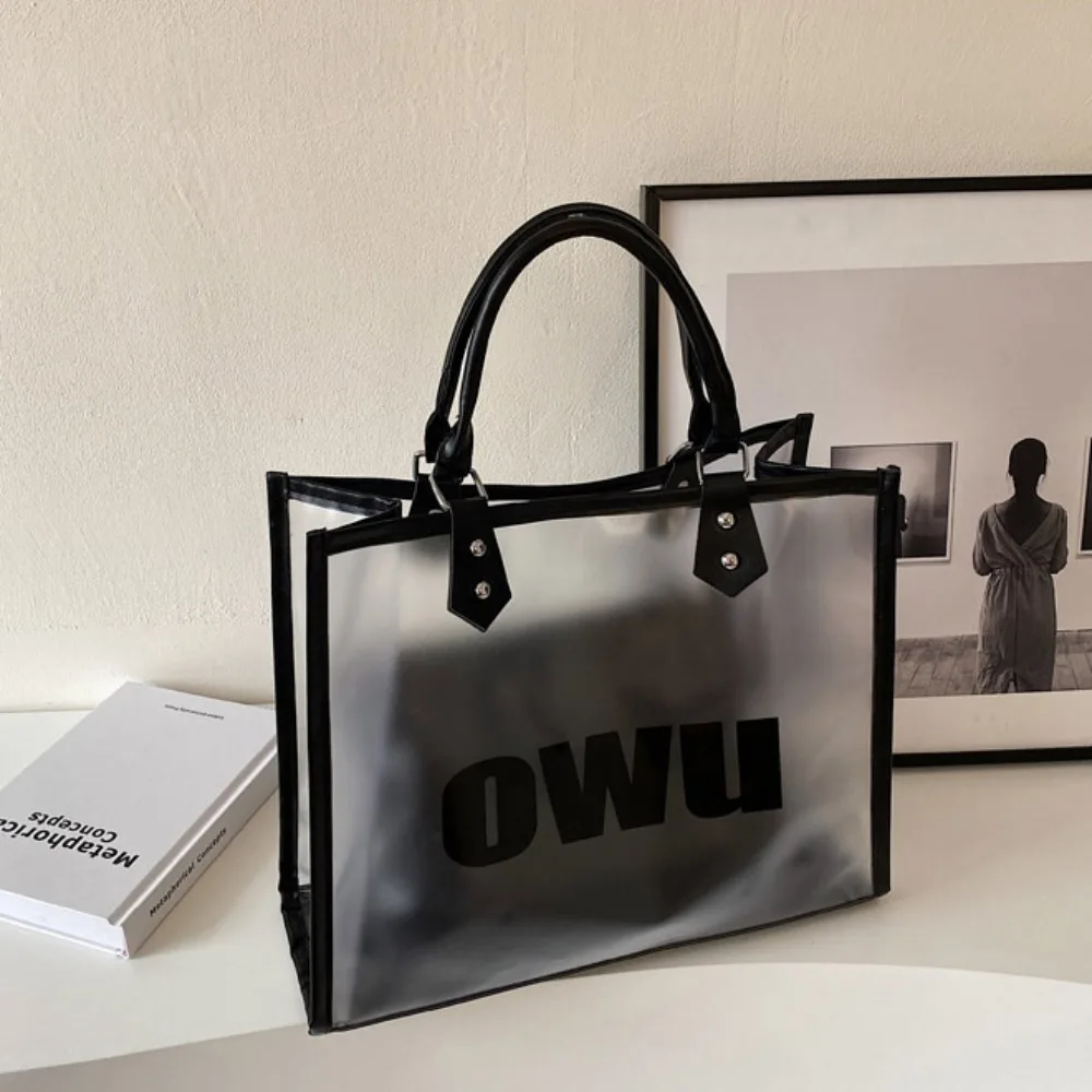 

Прозрачная желейная сумка большой емкости, матовая сумка-тоут из искусственной кожи, прозрачная сумка из ПВХ, сумка для хранения, черные сумки-тоут из композитного ПВХ