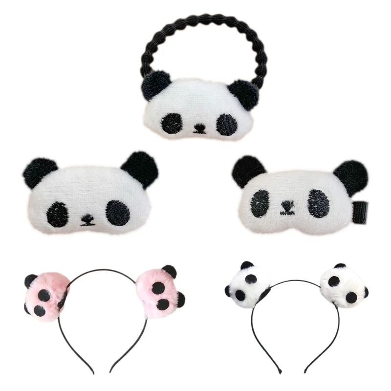 Plush Headband Pandas Hair Clips Festival Brooch Headpiece for Kids