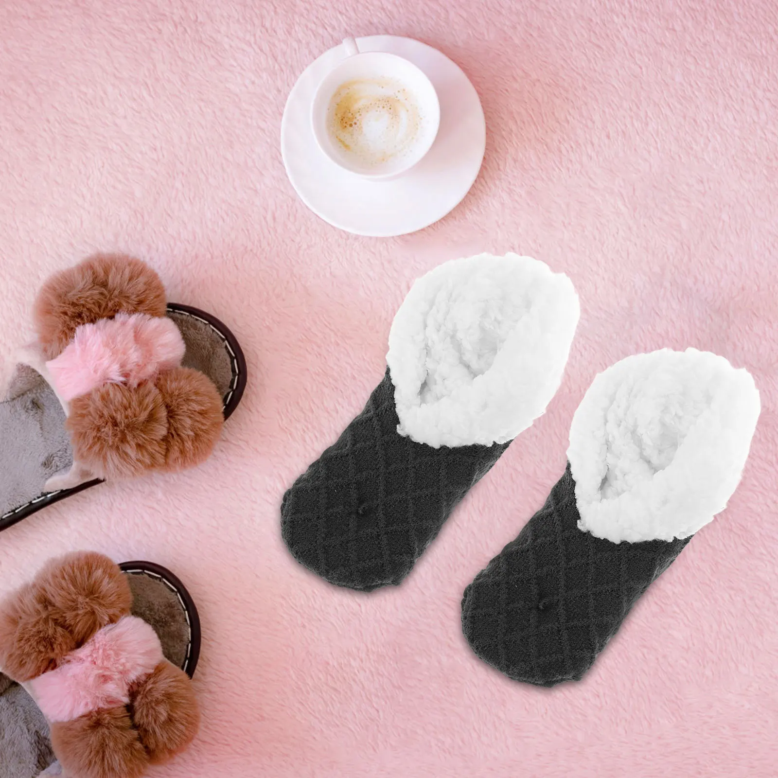 ถุงเท้าบูทหนานุ่ม อุ่นสบาย สำหรับผู้หญิง กันลื่น ถุงเท้าสำหรับใส่ในบ้าน ฤดูหนาว ใส่สบาย เหมาะสำหรับหลังคลอด สีพื้น