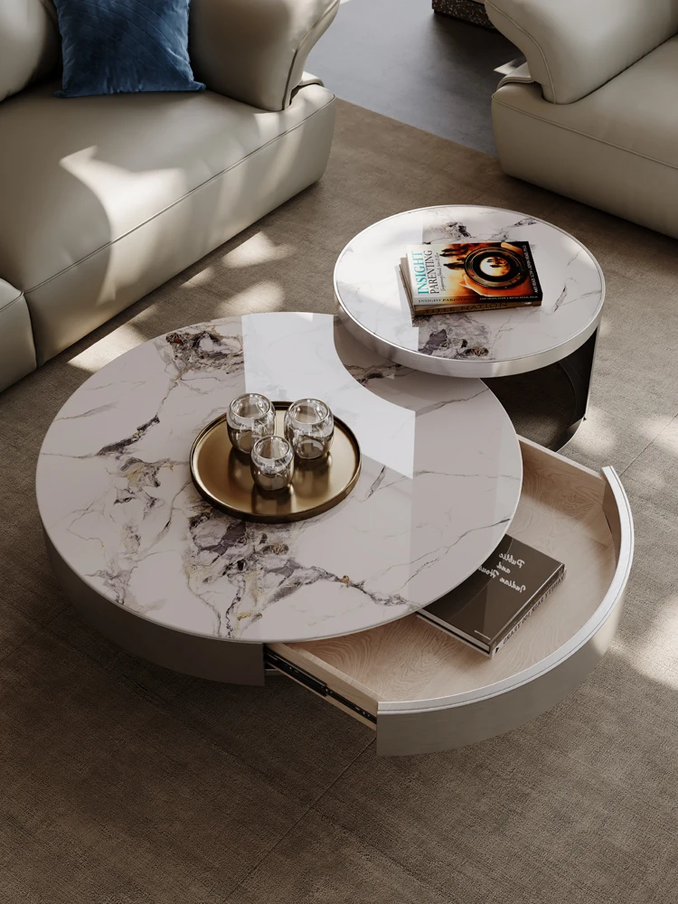 Modern Simple and Light Luxury Marble Villa Microlite Coffee Table TV Cabinet Combination