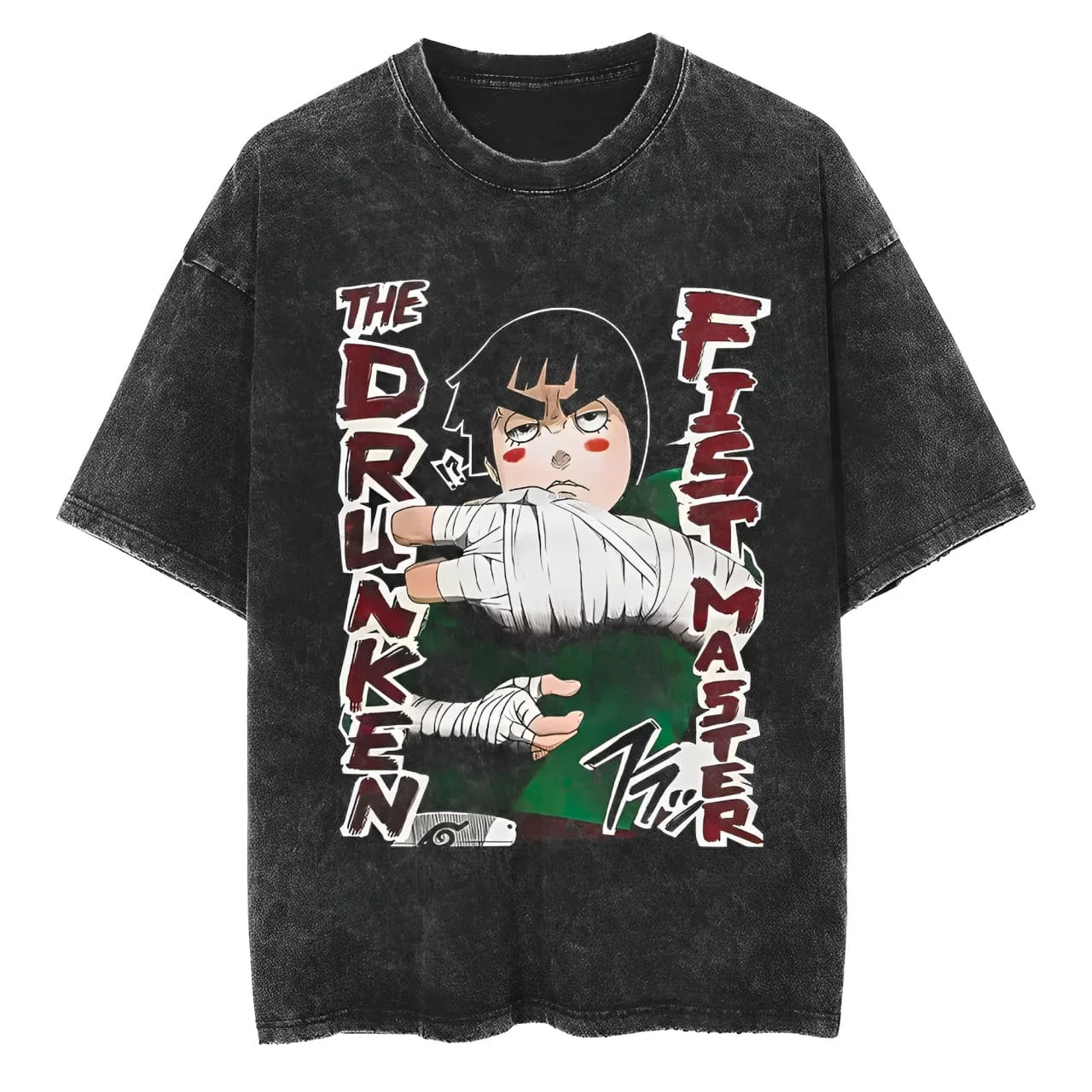 Naruto Rock Lee T-Shirt Drunken Fist Vintage Acid Wash Streetwear Übergroßes Retro Anime Grafik Baumwoll-Herren-T-Shirt Kleidung