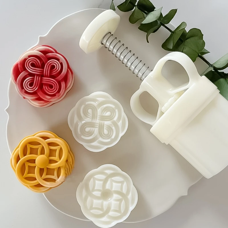 

Practical Hand Press Mooncakes Molds Beautiful Treat Making Molds with 2 Stamp New Dropship