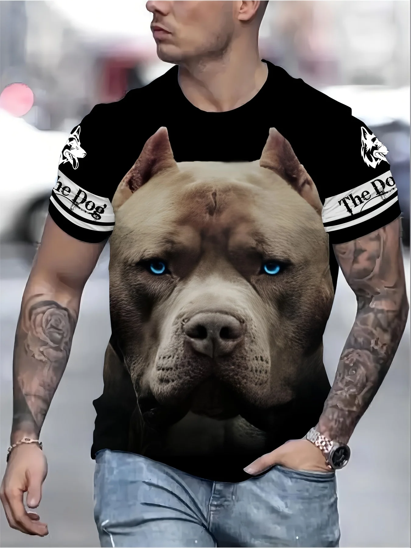 Męska koszulka z nadrukiem z grafiką psa Koszulka z krótkim rękawem i dekoltem Odzież męska na zewnątrz Casual Mes Tshirt Oversized Gorąca wyprzedaż