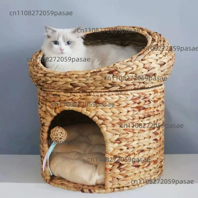 Upper and Lower Double-layer Large Space Cat Litter Semi-closed Rattan Litter Rattan  Litter Cat Cage