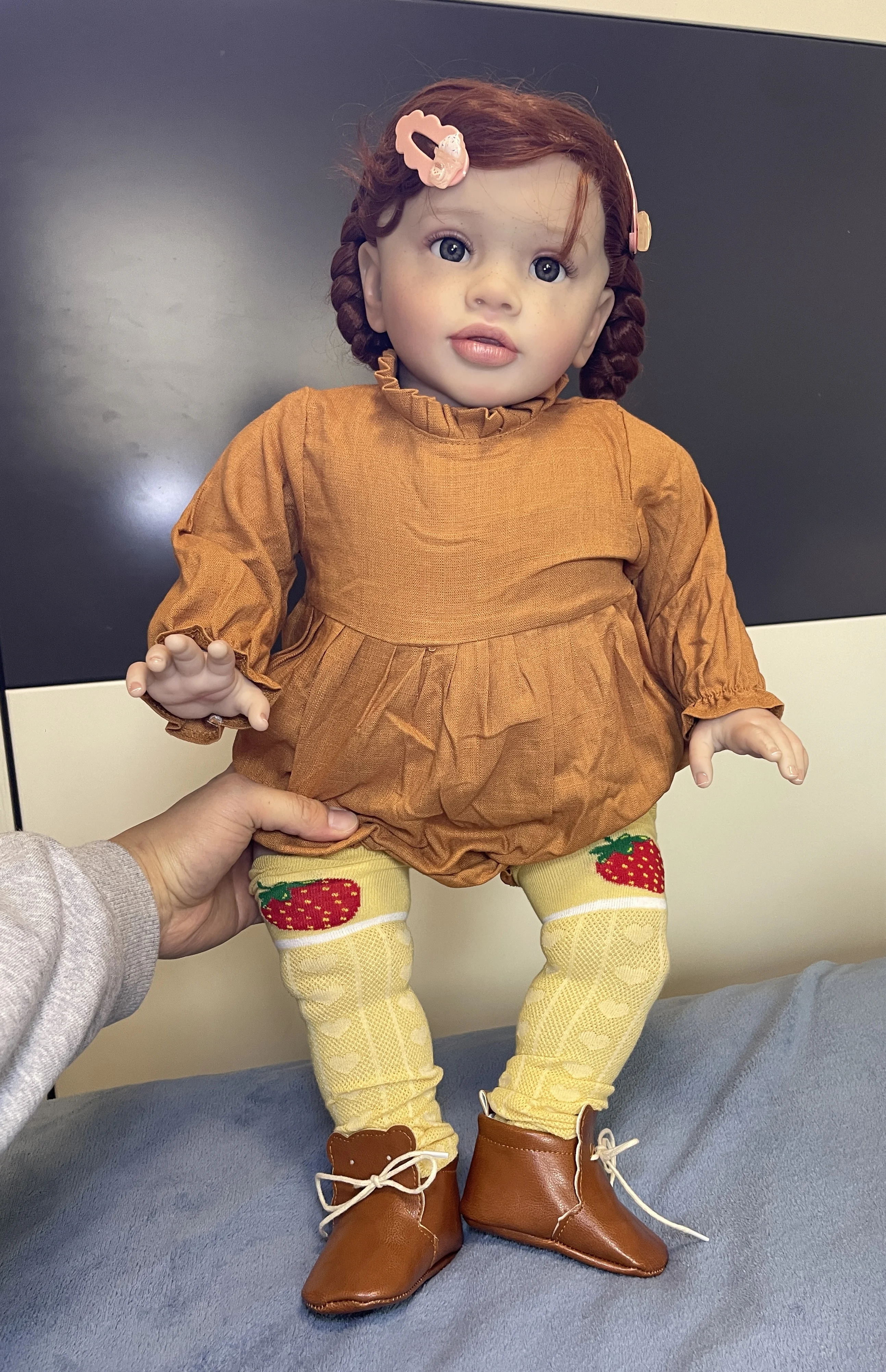 Premium 26" Realistic Reborn Baby Doll - Lifelike Sweet Face, Rooted Hair, in Long Sleeve Caramel Romper | Art Doll Collection