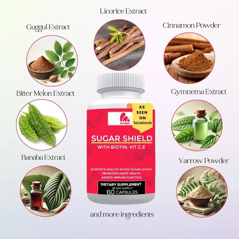Sugar Shield Premium Sugar Support Supplement Containing Biotin, Magnesium Oxide, Chromium-60 Vegetarian Capsules