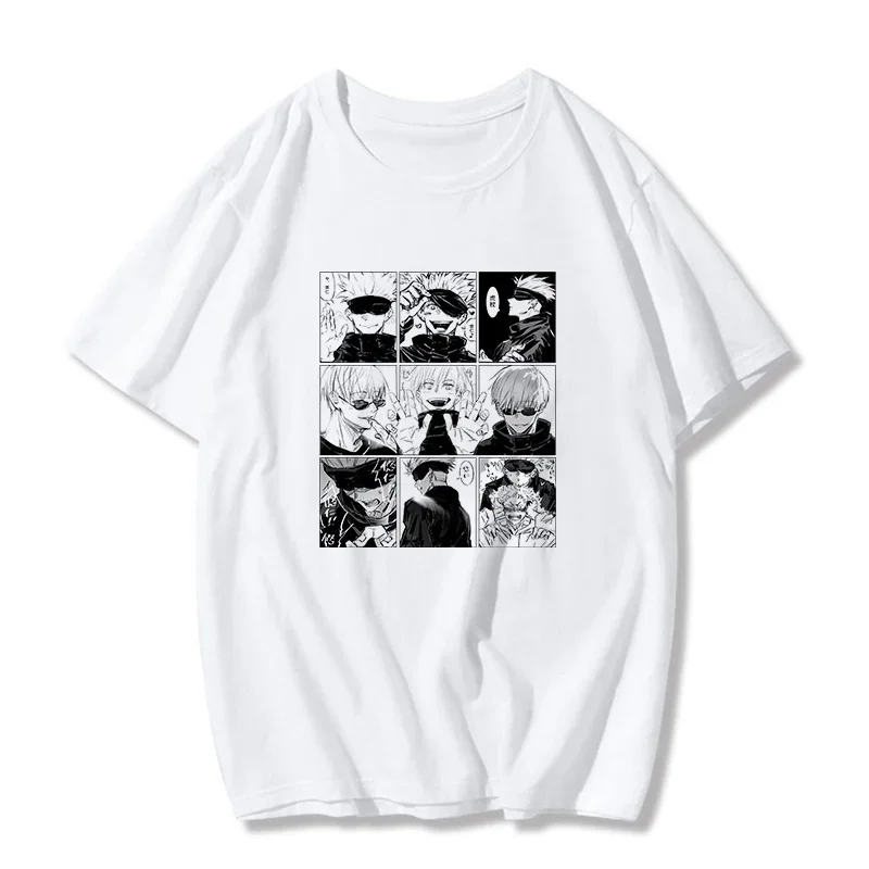 Japońskie anime Jujutsu Kaisen T-shirt Ulzzang Fun Cartoon Gojo Satoru & Yuji Itadori Print Loose Chic Harajuku Punk Women T-shirt