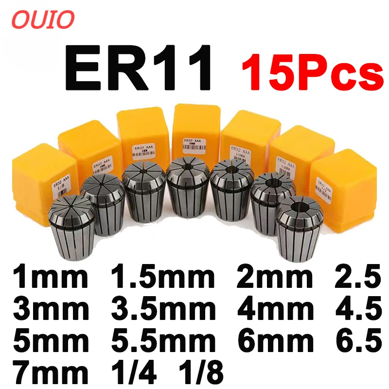 OUIO ER11 Collet Chuck Set 7pcs 13pcs 15pcs ER11 1-7mm Spring Collet for CNC Machining Center Engraving Machine Lathe Mill Tool