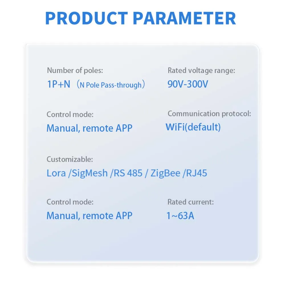 1-63A Smart WiFi Circuit Breaker Under Voltage Over Current Protection Power Metering Tuya App/Voice/Switch Control Google Alexa