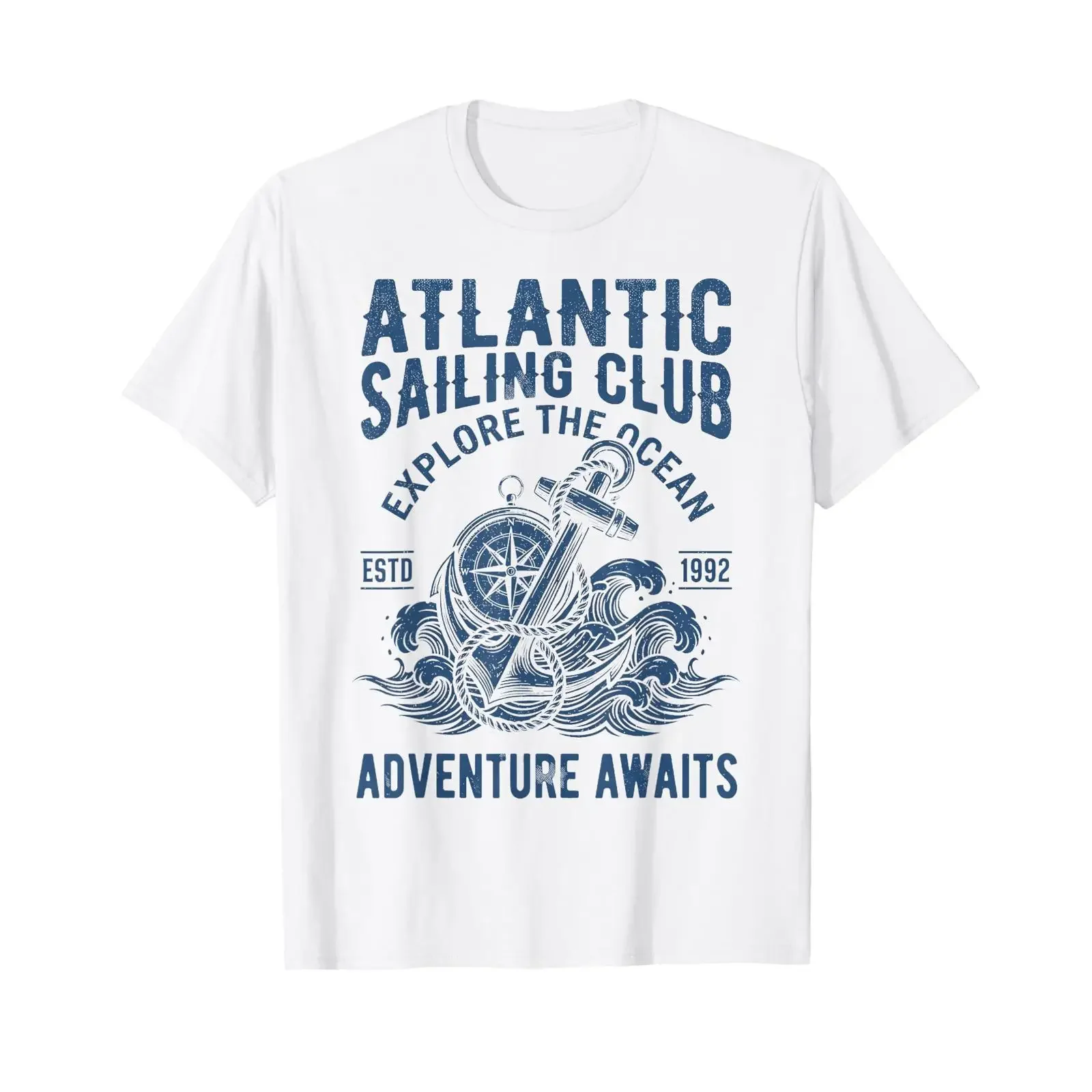 Atlantic Sailing Club EXPLOREZ L'Aventure Ocean Attend T Shirt vintage Washed Slightly Stylish Versatile Top For Everyday Wear