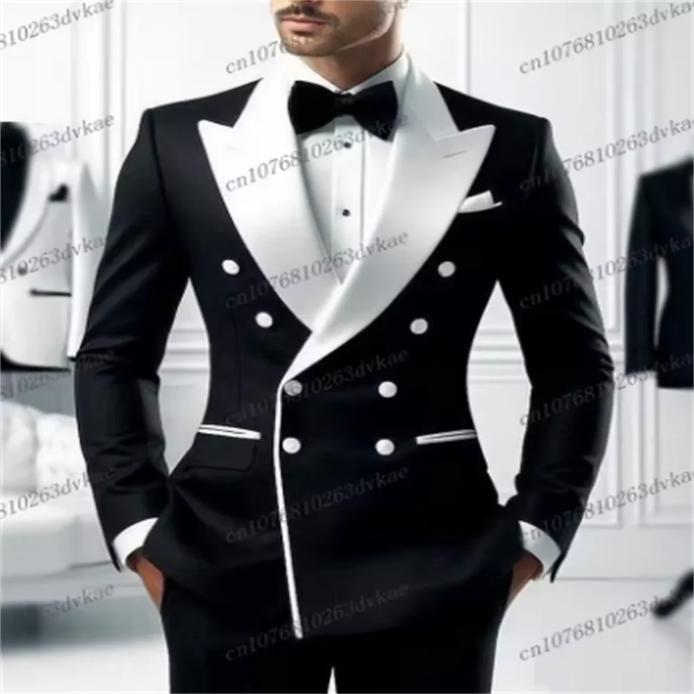 

Black Suit for Mens Double Breasted Blazer Sets Wedding Groom Tuxedo 2 Piece Jacket Pants Groomsman Formal Party Dress