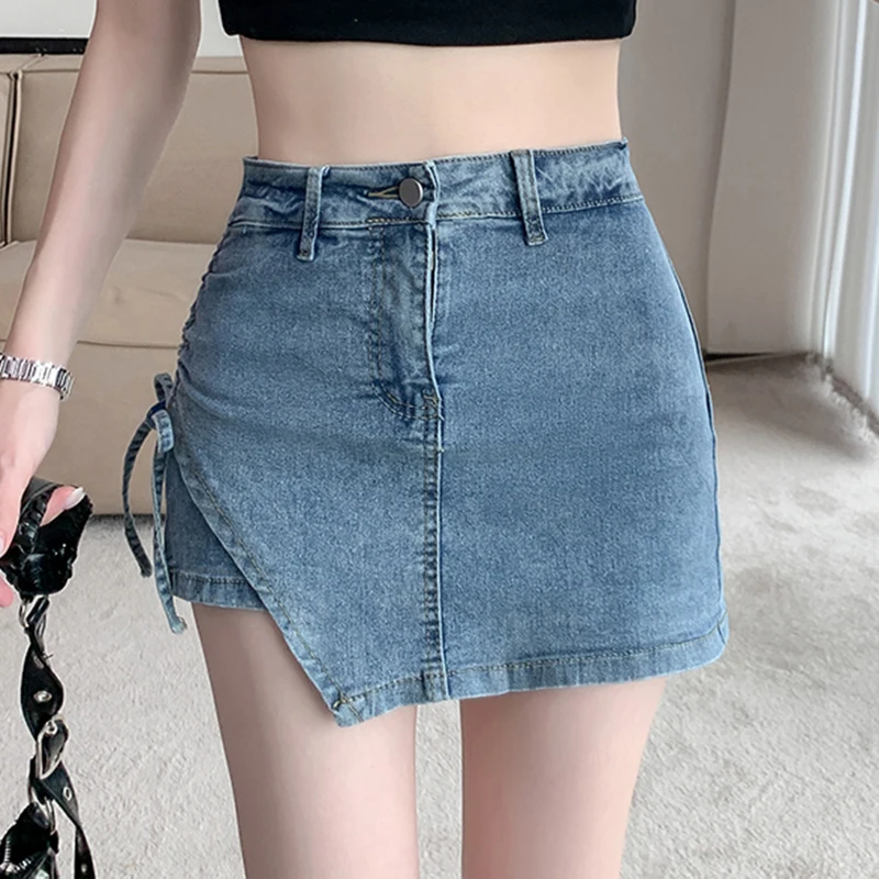 

Sexy Shorts Skirt Girls Y2K Casual Drawstring Mini Skirts for Women Sexy Denim Skirt Tights Denim Skirt with Shorts Underneath